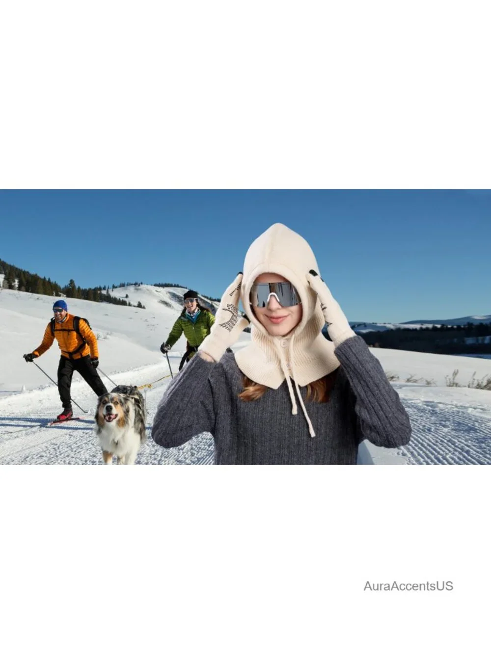 Winter Knit Balaclava & Gloves Set with Buttoned Mouth Cover